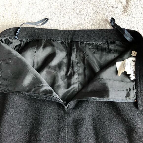 Vintage Jon Tagia Prêt-à-Porter Long Black Wool Front Slit Dress Skirt - Picture 11 of 11